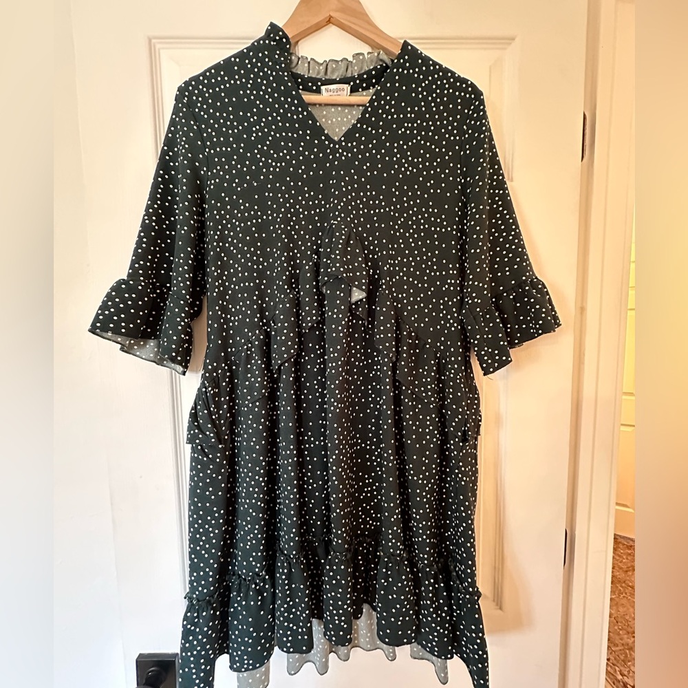 Amazon Dark Green/White Polk a dot Dress; Size Medium🌸